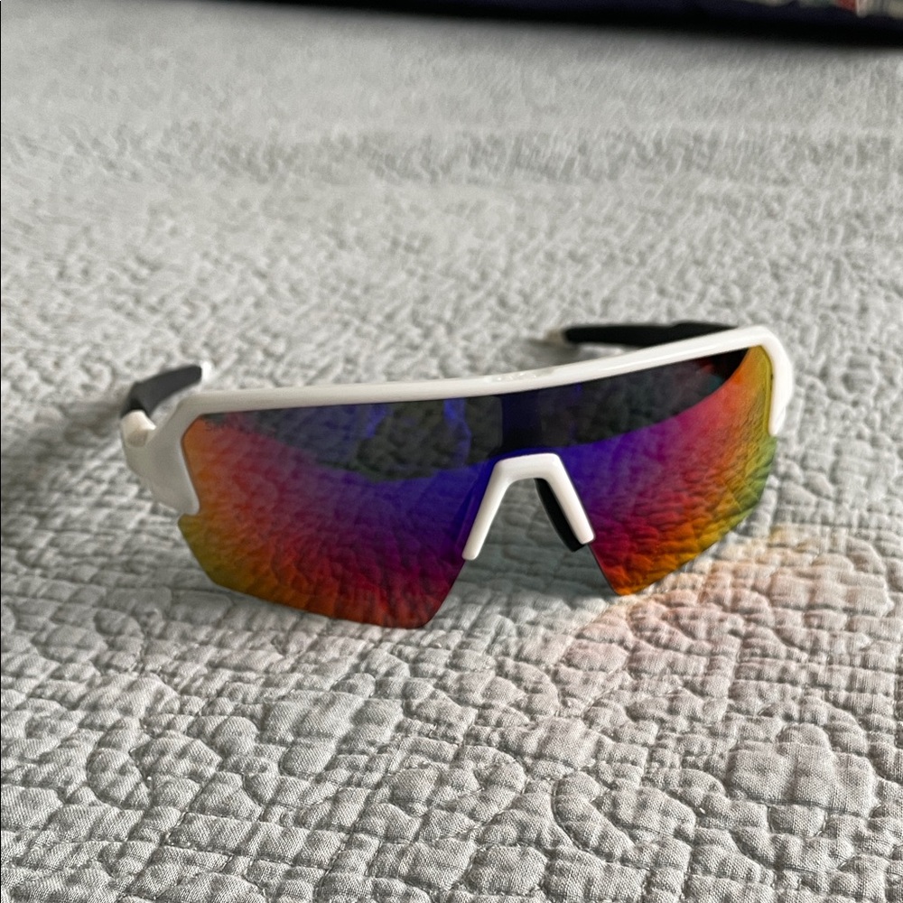White Frame ShadyRays Polarized Sports Sunglasses Rainbow Mirrored Lens - Picture 3 of 9